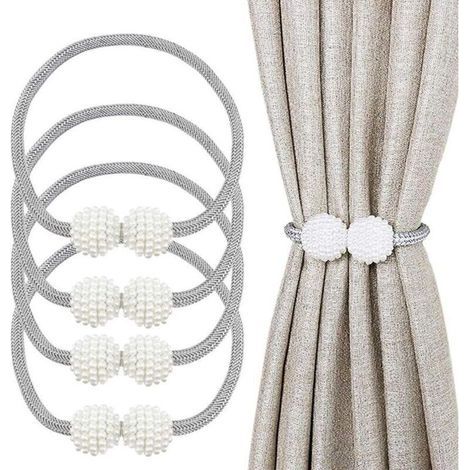 Lot de 4 embrasses de rideaux magnétiques de 48,3 cm avec boule magnétique - Embrasses décoratives pour la maison, le bureau, l'hôtel, la décoration de fenêtre - Jolies et tendance - Gris (1/4)