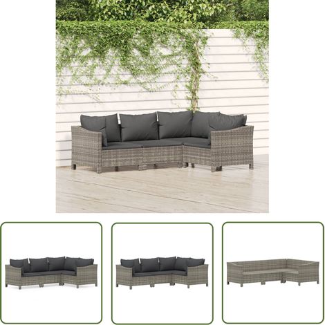 The Living Store 4-tlg. Garten-Lounge-Set mit Kissen Grau Poly Rattan - Gartenloungeset - Outdoor Möbel - Rattan Gartenmöbel - Loungemöbel - Balkonmöbel (1/5)