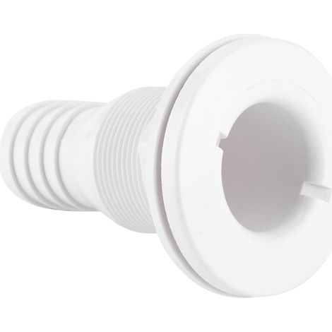 Raccords de tuyau flexibles en plastique blanc de 1-1/4 pouce traversant la coque pour applications marines. (1/5)