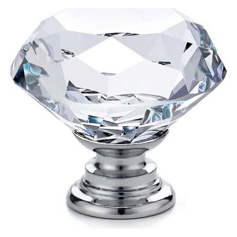 20 x poignées et boutons de meubles en verre – poignées de porte d'armoire – poignées de tiroir – diamant en verre cristal transparent + base argentée – 30 x 28 mm (1/4)