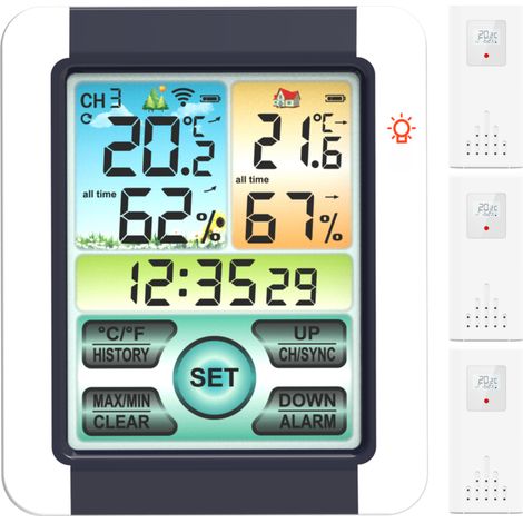 Thermohygromètre tactile couleur – int/ext, alarme, historique, °C/°F, maison/bureau (1/5)