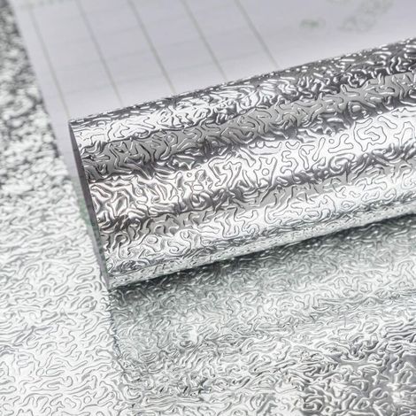 Argent Auto-adhésif Papier peint vinyle aspect feuille d'aluminium Imperméable à l'eau et aux graisses pour les placards de cuisine DIY Stickers muraux Sentiment métallique Épais 40CMx3M (1/5)