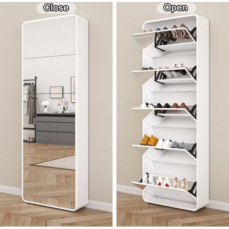 Schuhschrank mit Spiegel, 5 Klappen, weiß, 176,2 cm HAVRYA (1/5)