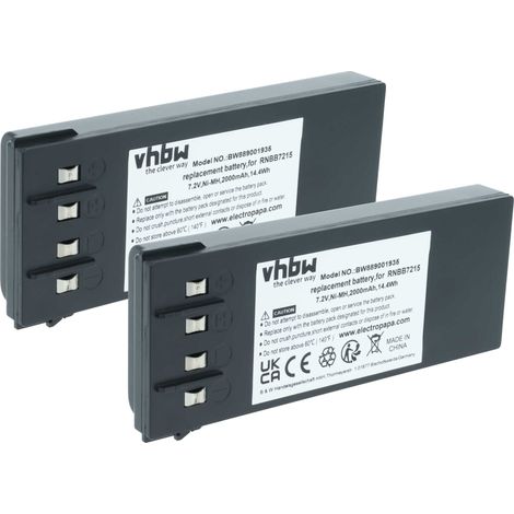 vhbw 2x Batterie compatible avec Hiab 122 HIDUO, 144BCL DUO, 144CL, 122E DUO, 122L opérateur télécommande industrielle (2000mAh, 7,2V, NiMH)
