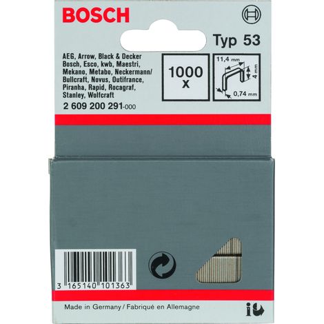 Grapa tipo 53: 114x074x4mm: 1.000uds  BOSCH 2609200291