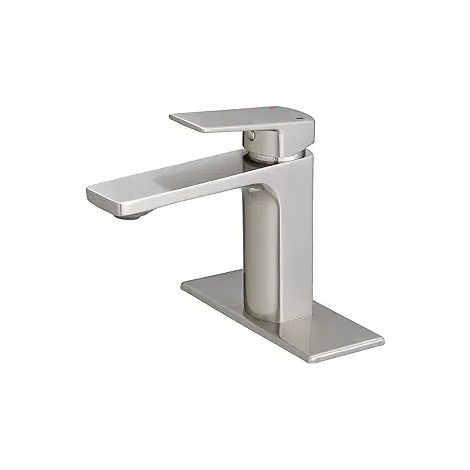 Mitigeur de lavabo en laiton finition nickel brossé avec 2 tuyaux de 60 cm, robinet chaud-froid pour salle de bain, lavabo, vasque, meuble et plan de toilette (1/3)