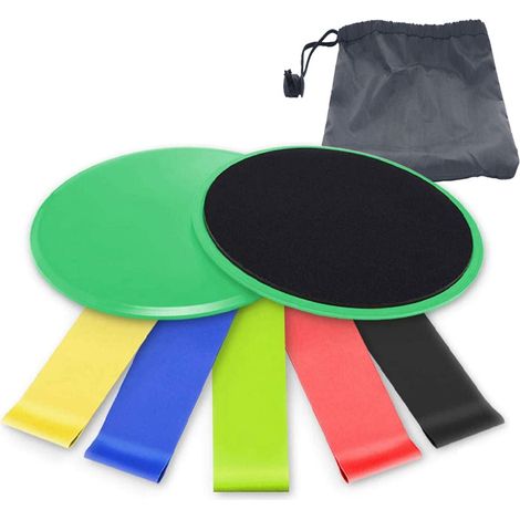 Disques De Glissement Pour Renforcement Du Core - 2 Disques En Tissu Composite + 5 Bandes De Résistance Loop - Pour Entraînement À La Maison Ou En Salle - Lot De 7 Pièces (1/5)