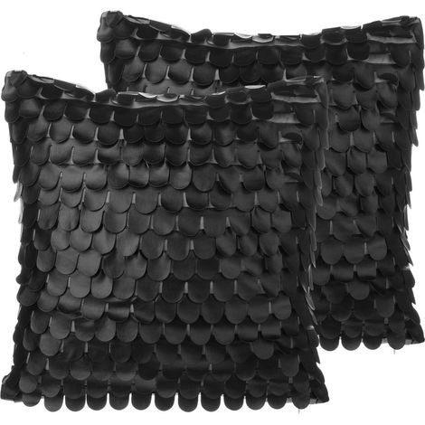 Conjunto de cojines decorativo de piel sintética negra 45 x 45 cm decoración moderna minimalista efecto de escala Lobelia