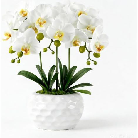 Orchidées artificielles en pot - Fleurs artificielles blanches Phalaenopsis en soie, orchidées artificielles comme vraies pour décoration intérieure, décoration de table, décoration de rebord (1/5)