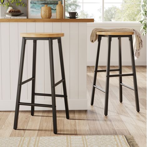 MEUBLIV Lot de 2 tabourets de bar 30x30x63 cm noir – assise effet bois (1/5)
