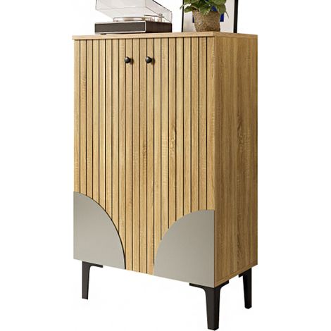 Moderner Holz Schuhschrank mit Türen – Platzsparender Schuh-Organizer mit Regalfächern, Stauraum & schwarzem Metallgestell, elegantes Design für Flur, Wohnzimmer & kleine Räume