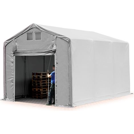 Zelthalle 4x6m Lagerzelt Industriezelt 3m Seitenhöhe PVC Plane 850 N grau 100% wasserdicht Ganzjahreszelt mit Hochziehtor