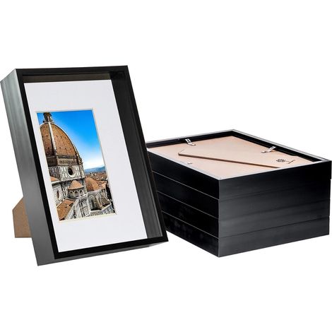 Lot de 5 cadres boîte d’ombre – A4 – Acrylique – Profondeur 6 cm – Noir – Pose murale ou sur pied – Idéal pour photos, souvenirs et objets 3D (1/5)