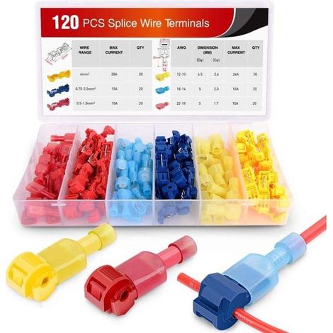 Kit de 120/60 paires de borniers à déconnexion rapide de type T auto-détachables avec connecteurs mâles à déconnexion rapide entièrement isolés en nylon