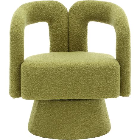 Fauteuil pivotant 360° en tissu bouclé oliv, confortable et rembourré pour salon, bureau et chambre (1/5)