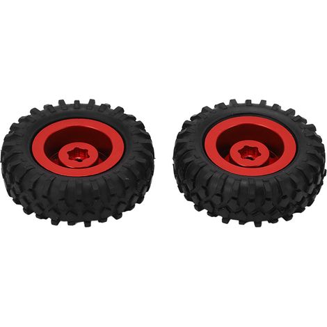 2 pneus en caoutchouc de 55 mm avec moyeu de roue en alliage d'aluminium à 4 trous pour voiture RC Axial SCX24 1/24 (pièces de rechange rouges) (1/5)