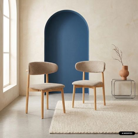 Lot de 2 chaises bois d'hévéa naturel et tissu chenille - Paola Naturel / Taupe (1/5)