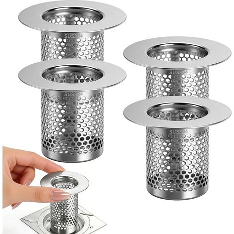 4 pièces filtre cheveux inox pour douche, évacuation salle de bain et cuisine (grand modèle). (1/5)