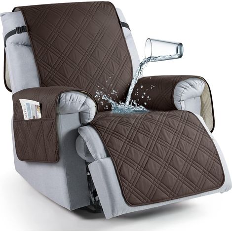 TAOCOCO 100% wasserdichter Sesselbezug, rutschfester Bezug für Relaxsessel mit Tasche, waschbarer Sessel-/Möbelschutz für Kinder und Haustiere (60 cm, Schokoladenbraun) (1/5)
