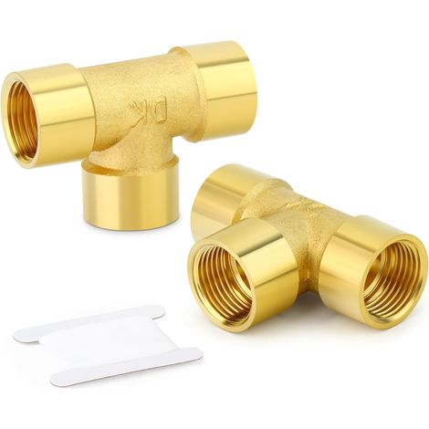 2Pcs Brass Tee Fitting, 1/4" x 1/4" x 1/4" BSP Female Pipe Fittings (1/5)