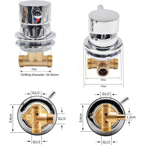 Mitigeur de Douche Encastrable Monocommande Vanne de Douche en Laiton Finition Chrome Robinet de Douche Encastré pour Colonne de Douche Panneau de Douche et Douchette