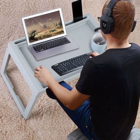 Klappbarer Schreibtisch, Frühstückstisch, Betttisch, Computer-/Laptop-Halterung, tragbares Serviertablett, blau (1/5)