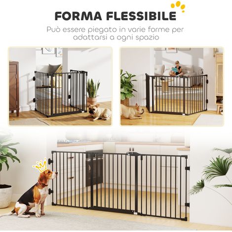 Barrière escamotable noire en acier pour chien, auto-fermeture, 202,5 x 2 x 76 cm (1/5)
