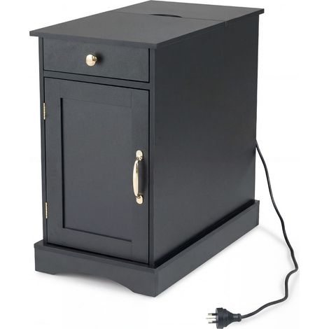 Comodino con presa di corrente integrata 60 x 35 x 62 cm pratico e moderno in truciolato nero 200020904