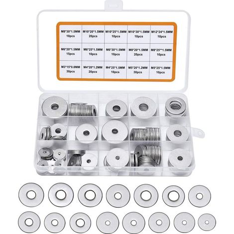 225PCS Rondelle plate M3 M4 M5 M6 M8 M10 M12,Acier inoxydable 304,Boîte de rangement,Fixation vis écrou (1/5)