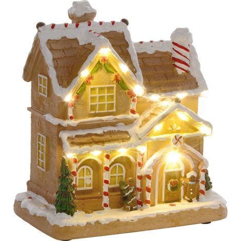 HOMCOM Lighted and Musical Christmas Candy House with Gingerbread Man Brown (1/5)