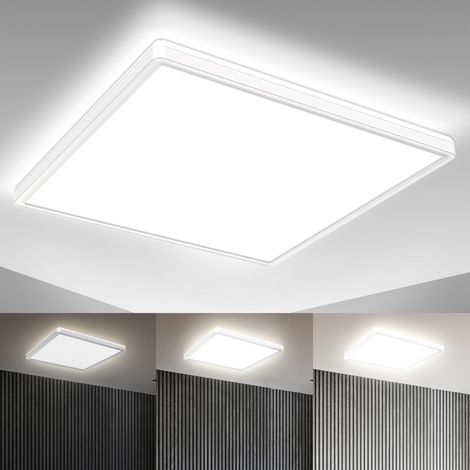 Panneau LED à lumière indirecte, plat, intensité lumineuse variable par paliers, dalle led, plafond, plafonnier led, lustre salon, lustre cuisine, 42x42x2,9 cm, blanc (1/5)