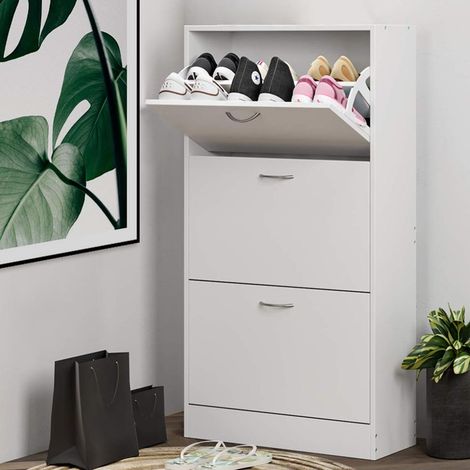 Scarpiera 3 Ante Ripiani Doppia Profondita in Melamina 60x24x120cm Colore Bianco (1/5)