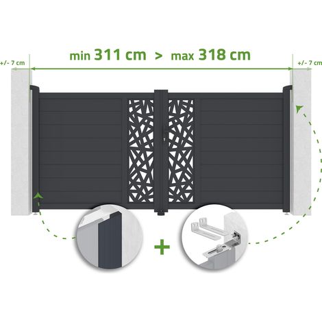 Verstellbares Schwingtor, 3 m breit, RUIVO, 140 cm hoch, graues Aluminium