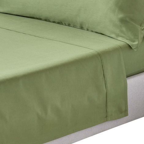 HOMESCAPES Moss Green Organic Cotton Flat Sheet 400 Thread Count, Super King - Moss Green
