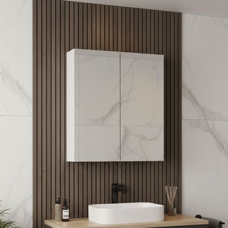 Nuie Athena Gloss White 600mm 2 Door Mirroroed Cabinet - OFF117 (1/4)