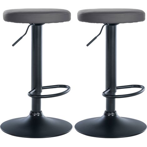 Juego de 2 taburetes de bar de diseño sencillo con asiento sintético gris y estructura de metal negro TDB10686 (1/4)