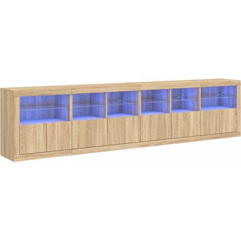 Aparador buffet cómoda armario mueble organizador cocina salón salón con luces LED sonoma 283 x 37 x 67 cm marrón 020029957