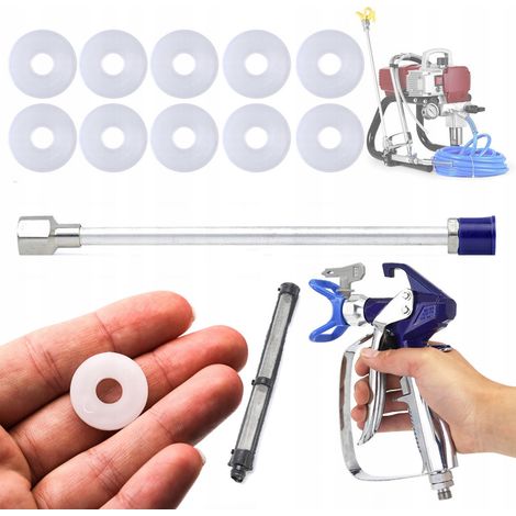 Rosfix Set Spritzpistole Blue Monster mit Düse 517 + 30 cm Sprühlanze + 7/8" Dichtung + 60 Mesh Filter – Für Airlessgeräte Graco FTX XTR Contractor 500 bar Lackierzubehör (1/5)