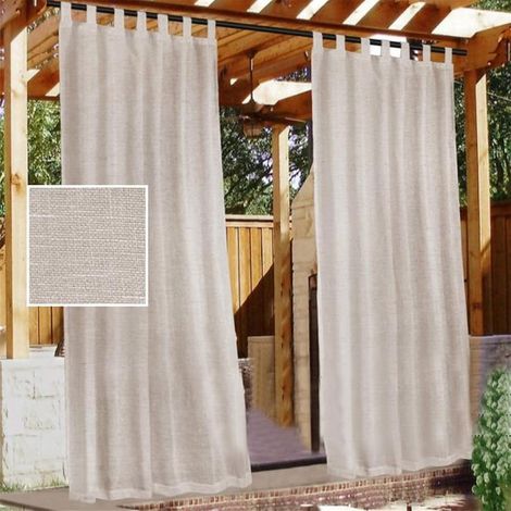 Rideaux d'extérieur de luxe aspect lin - Lot de 2 - XXL 132 x 274 cm - Fermeture à scratch - Lueur et intimité préservées (1/5)