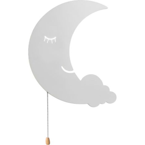 Applique Murale LED - Forme Nuage Lune - Interrupteur Tactile - Blanc - Lumière Chaude - Pour Chambre Enfant Salon Bar