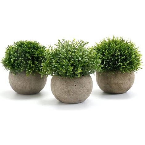 Lot de 3 plantes artificielles en pot gris, 9,5 x 13 cm, pour salon, balcon, chambre, décoration de table. (1/5)