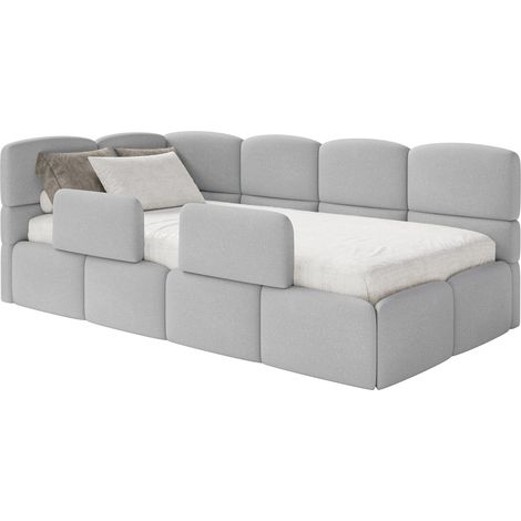 Selsey Cloudy – Kinderbett 120x200, Kopfteil links, Matratze & Bettkasten, Chenille Hellgrau