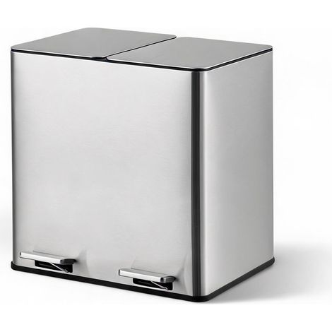Tri sélectif efficace - Poubelle double compartiment 30L - Acier inoxydable anti-traces - Couvercle soft-close - Seaux intérieurs amovibles - Idéale cuisine, bureau - inox (1/5)