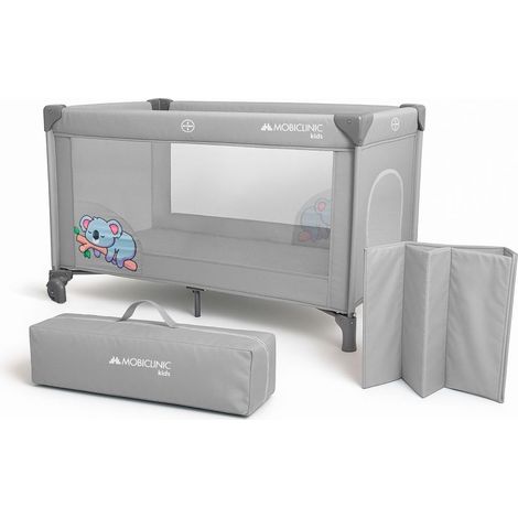 Mobiclinic®, Lettino da viaggio, Culla neonato, 2 in 1, Pieghevole ultracompatto, Materasso rimovibile, Mofli, Fino a 15 kg, Traspirante, Ingresso laterale con cerniera, Box per bambini (grigio) (1/5)