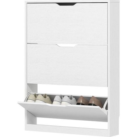 Format fin pour gagner de la place, meuble à chaussures blanc pour entrée étroite, 3 abattants, profondeur 17 cm (1/5)
