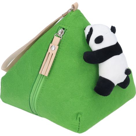 Porte-monnaie triangle en feutre souple forme Zongzi, décoration panda, grande capacité pour clés ou cosmétiques (1/5)
