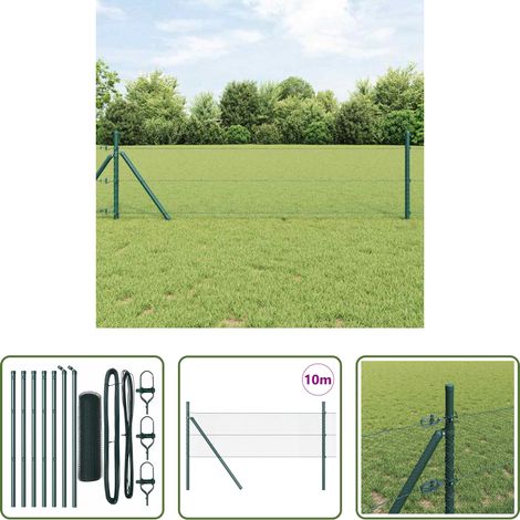 vidaXL Sécurité extérieure - Poteau de clôture. Vert 10 x 0,4 m (maille 13 mm) Acier et PVC (1/5)