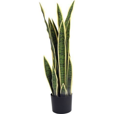 Sanseveria artificielle plante réaliste en pot, 15x80cm, vert et jaune (1/5)