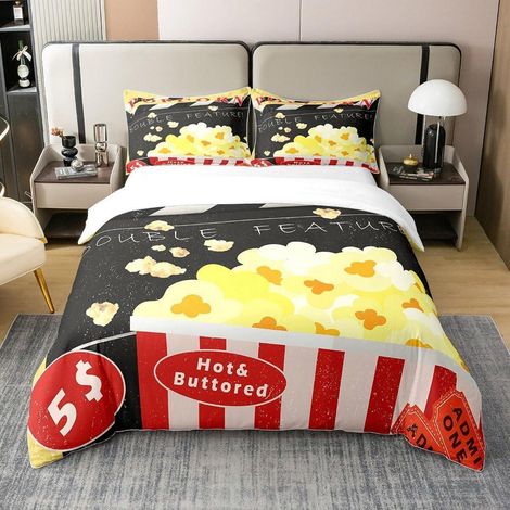 Bettwäsche-Set 155x220cm Popcorn Kino Design 100% Baumwolle mit Reißverschluss
