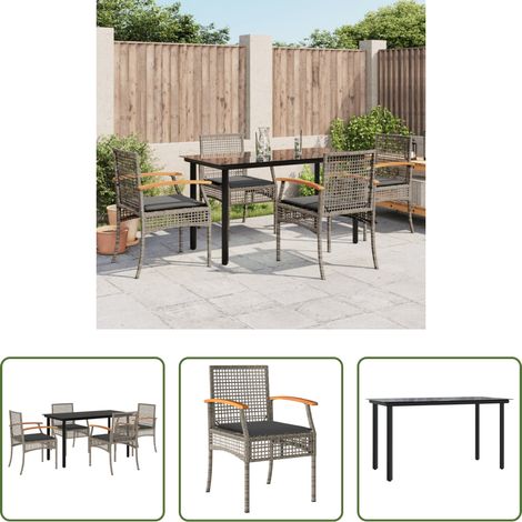 vidaXL Chaise de jardin - Ensemble à manger de jardin 5 pcs coussins gris résine tressée (1/5)